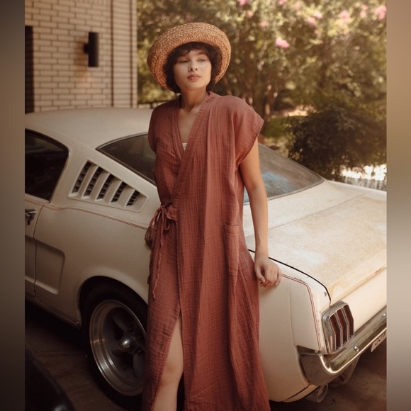 Odd Bird Aydin ‘House’ Wrap Dress‎ Size Large in Canyon Rose Pink Cotton Gauze